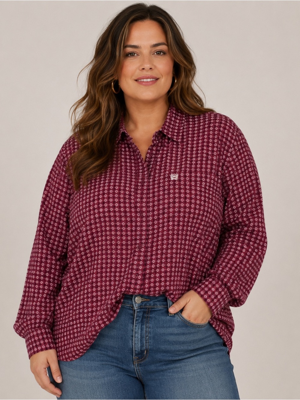 Cinch Button Shirt Womens Plus XXL Pink Western Southern Cowboy Long Sleeve Top